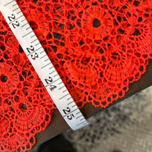 Adiva Womens Floral Crochet Open Knit 3/4 Bell Sleeve Top Red Orange Size Large - Picture 12 of 12